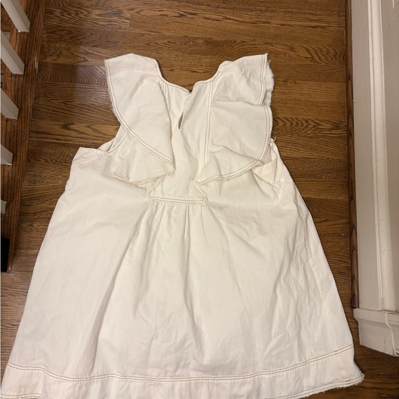 Pilcro Anthropologie Ruffle V-Neck Shift Dress 100% Cotton Ivory Size XL - Picture 9 of 10